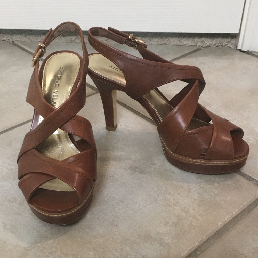 Antonio Melani Brown Leather Platform Slingback